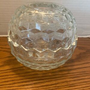 Vintage Homco Clear Glass Globe Fairy Lamp Candle Holder Cubist Design